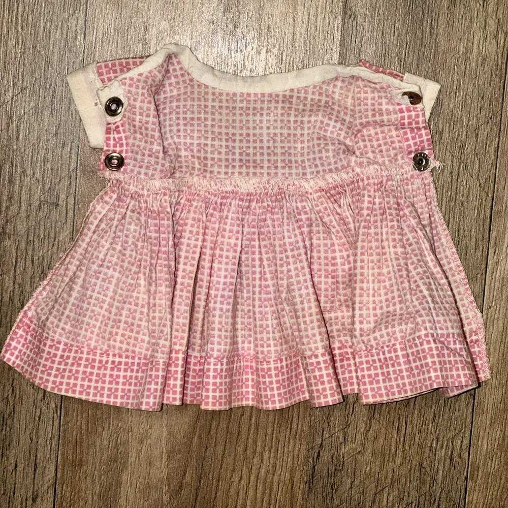 Vtg 50's Pink Gingham Flare Doll Dress Eyelet Lace Pocket Fits 8